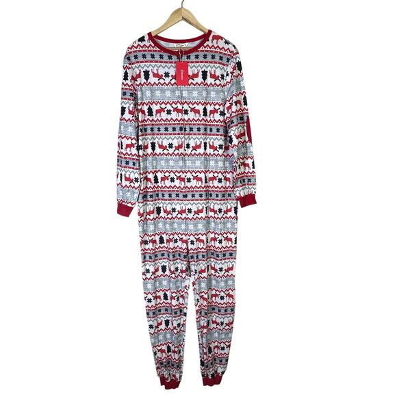 NWT PatPat One Piece Pajamas Mens M Red Moose Fair Isle Christmas Funny Novelty - Picture 2 of 8